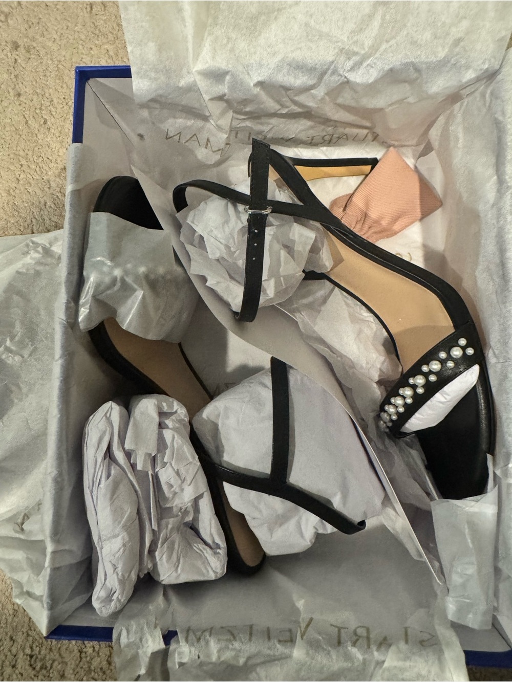 Stuart Weitzman Black Pearl-Embellished Slingback Sandal - Picture 5 of 9